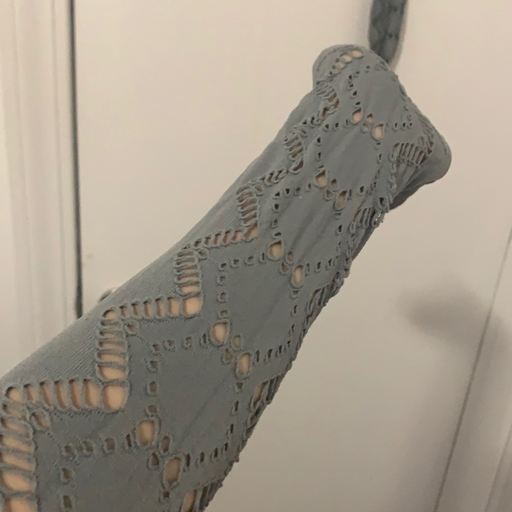 Grey knee high stockings embroidered